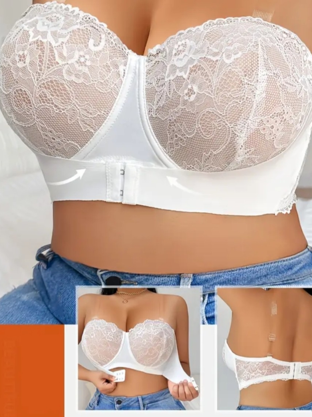 Plus Size Full Cup Bra with Sexy Floral Lace And Front Closure. Size 2X